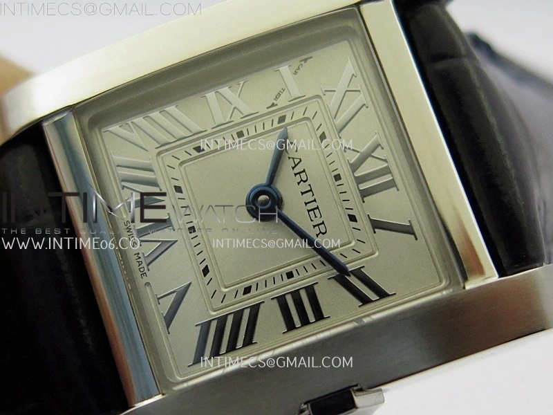 Tank Francaise Ladies 21.2mm SS 8848F 1:1 Best Edition Silver Dial on Black Leather Strap Ronda Quartz V2